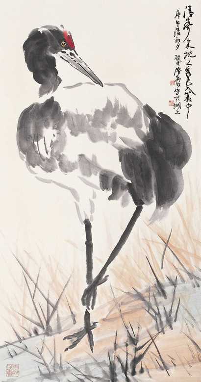 陆抑非 鹤 立轴